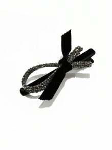 1pc Women's Black & Rhinestone Bow Hair Clip Alligator Hair Clips For Side Bangs Suitable For Daily Use Elegant Valentine's Day Valentines,Hair Accessories,Hair Barrettes Claw Clips, Hairpin - Black - View 2