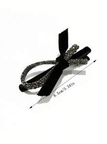1pc Women's Black & Rhinestone Bow Hair Clip Alligator Hair Clips For Side Bangs Suitable For Daily Use Elegant Valentine's Day Valentines,Hair Accessories,Hair Barrettes Claw Clips, Hairpin - Black - View 3