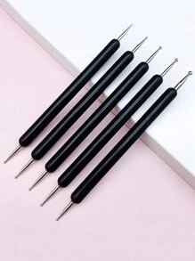 5支装黑色美甲点钻笔套装，点钻笔工具，美甲笔尖，点彩笔，双头美甲点钻 - 黑色 - 查看 2