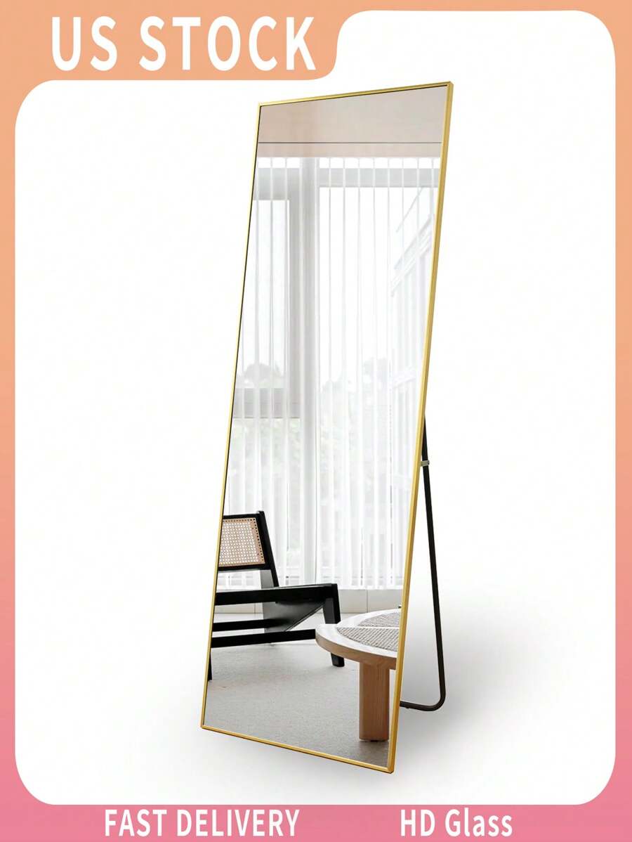 Christmas 71"X30" Full Length Mirror, Floor Length Mirror, Wall Mirror Full Body, Oversized Floor Mirror With Aluminum Alloy Frame For Hanging Or Leaning Against Wall, Full Body Mirror For Bedroom, Living Room, Cloakroom - Black, Best Gifts Mirror Wall Wall Decor Room Decor Mirror For Room Home Decor Bathroom Decor Living Room Decor Home Decor Gift For New Year - Gold - View 1