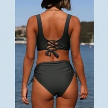 1套女式內衣套裝歐美新款分體文胸扭帶鏤空純色性感中腰內褲套裝