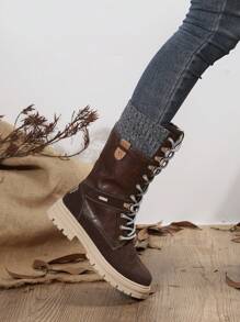 女式時尚棕色冬季雪地靴,防滑耐用中小腿戶外運動靴 - 鏽棕色 - 查看 6