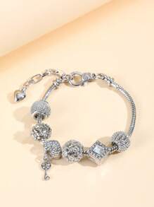 1pc Heart & Key Design Bracelet For Women, Suitable For Daily Wear - Silver - View 13
