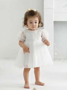 Vit klänning med pannband för babyflicka / 100-dagarsfirande / bröllopsfest - Vitt - Visa 5