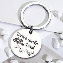 1pc Man's Stainless Steel Keychain Truck Driver Car Key Pendant Accessories for Dad Birthday Christmas Gift - Silver - View 3