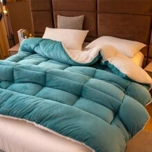 1pc Double-Sided Warm Fleece Padded Quilt - Blue - View 6