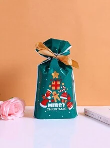 10入組原創設計聖誕節禮品包裝束口袋,peace水果袋,返還禮品袋,打包袋 - 綠色 - 查看 3
