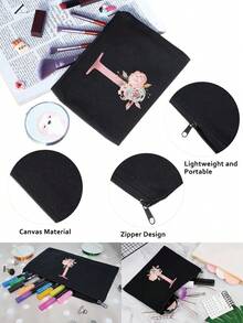化妝包女性化妝袋錢包名字首字母i圖案化妝品收納袋結婚派對洗漱包拉鍊手機錢包筆袋化妝包手拿包伴娘化妝包化妝品收納包化妝刷收納 - 黑色 - 查看 5