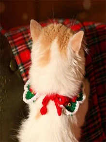 1pc Knitted Christmas Santa Claus Pattern Pet Collar - White - View 5