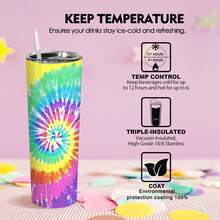 20oz雙層牆緊身平底無腳杯帶草編和蓋,紮染印花絕緣咖啡杯不銹鋼修身旅行平底無腳杯適合婚禮派對禮物