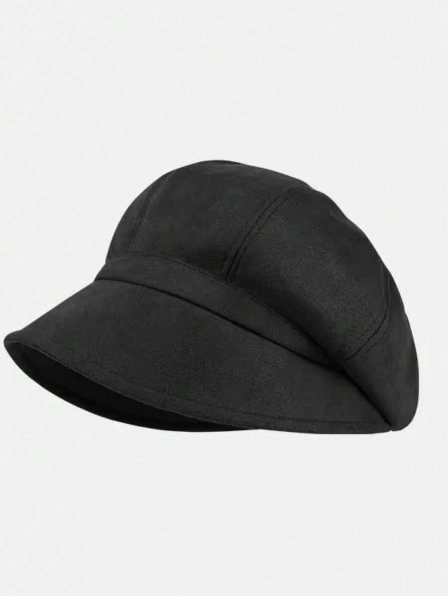 1pc Women's Solid Color Suede Hat, Soft & Versatile For Daily Wear - Black - View 1