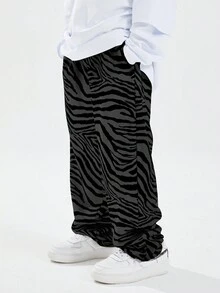 DKRD 男童斑馬紋直筒運動褲寬鬆休閒闊腿街舞褲春秋 - 深灰色 - 查看 6