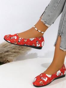 Women's Lightweight, Comfortable, Durable, Slip-resistant Loafers For Casual Walking, Christmas Style - Red - View 5