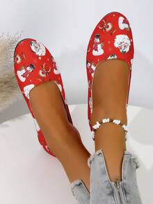 Women's Lightweight, Comfortable, Durable, Slip-resistant Loafers For Casual Walking, Christmas Style - Red - View 2