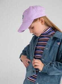 Annil Tween Girl 翻领夹克外套，秋冬季学生灯芯绒时尚上衣蓝色