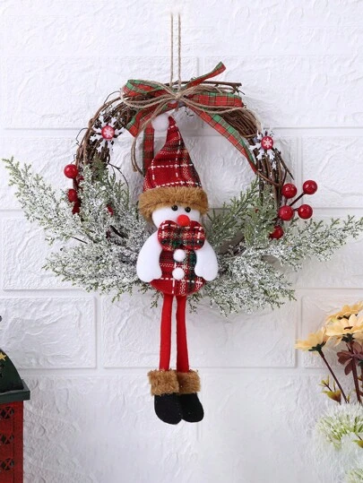 1 件人造花环干枝圣诞花环圣诞老人雪人驯鹿前门装饰感恩节家庭室内外装饰花环室内外花环圣诞装饰、情人节、礼物