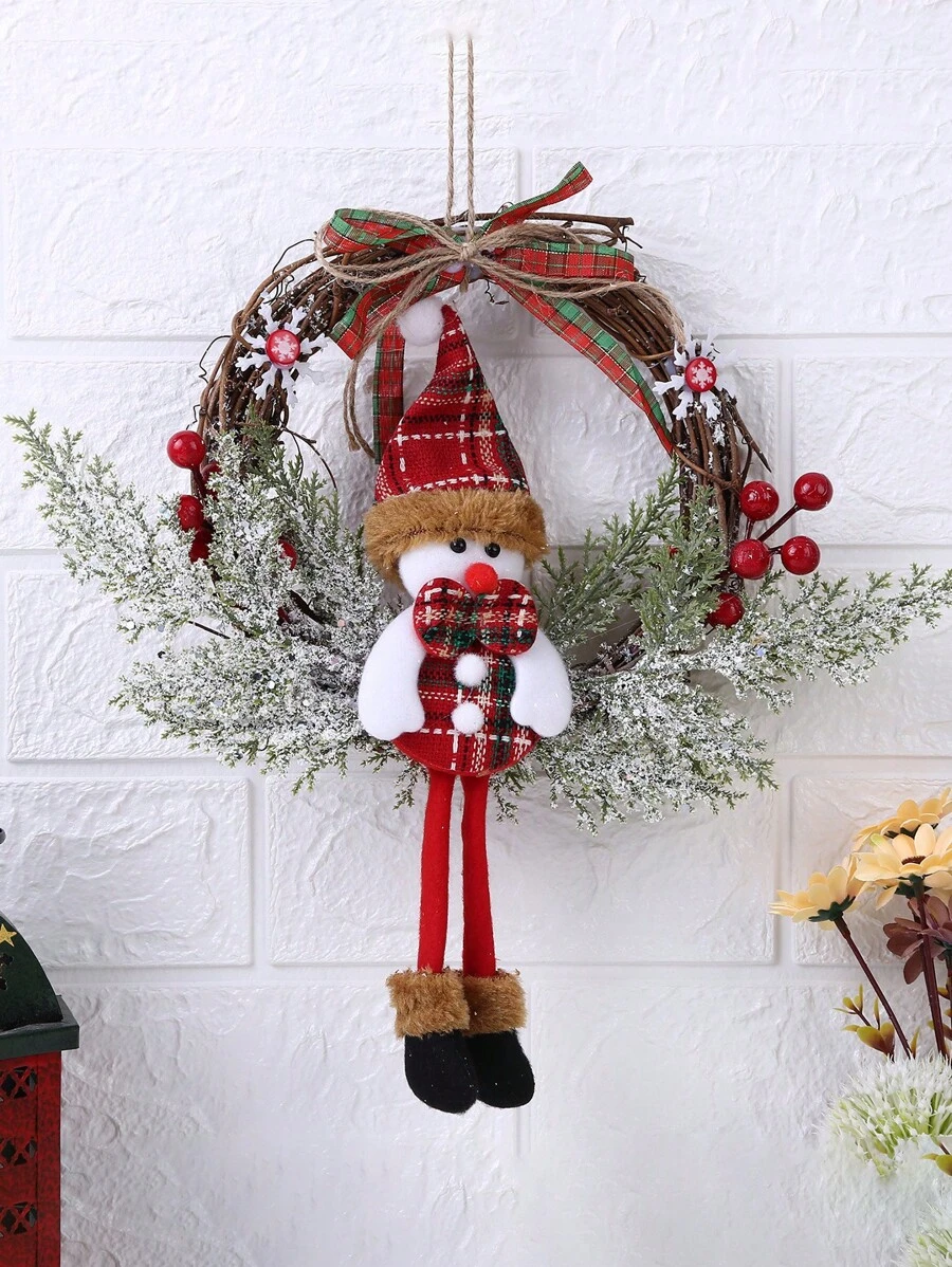 1 件人造花环干枝圣诞花环圣诞老人雪人驯鹿前门装饰感恩节家庭室内外装饰花环室内外花环圣诞装饰、情人节、礼物 - 彩色 - 查看 1