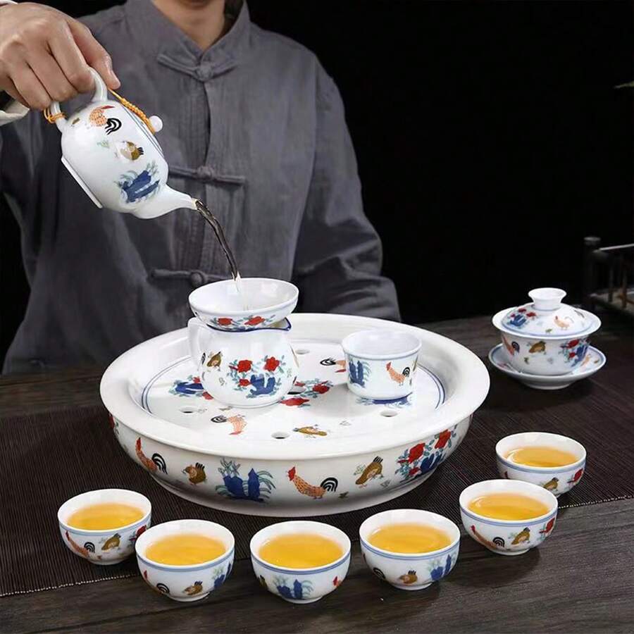 1 Ấm pha trà & 4 Cốc Gà Cúp Gốm sứ Bộ Với Hộp Quà - Nhiều màu - Xem 1