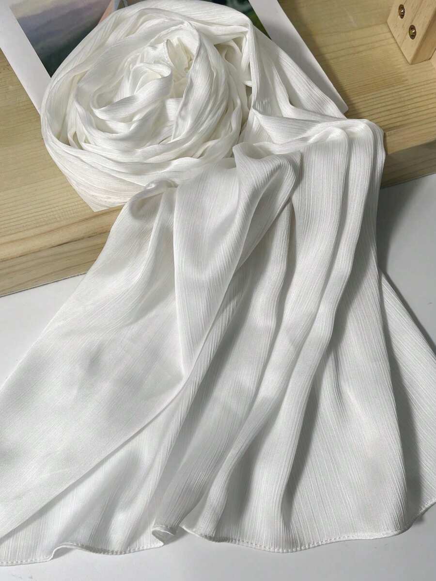 1pc Pleated Satin Headscarf, Suitable For Casual Daily Wear - White - View 1