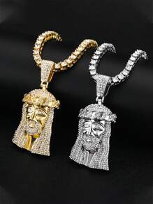 1條潮流朋克風格頸鍊,全鑽石定位頭項鍊,4mm網球鍊適用於男女嘻哈風格珠寶 - 金色 - 查看 3