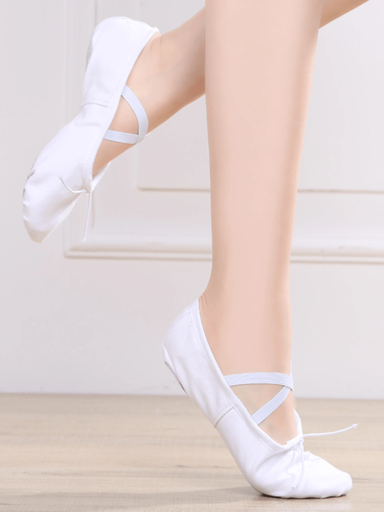 Women's White Slip On Ballet Flats, Bow Dance Practice Shoes, Sweat-Absorbent Breathable Soft Comfortable, Portable House Slippers, Drawstring Dance Shoes