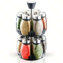 Revolving Spice Rack Organizer - Spinning Countertop Herb and Spice Organizer with 6/12 Glass Jar Bottles (Spices Not Included) - Black - View 1