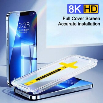 1PC 8K High End HD Tempered Glass Compatible With IPhone 14 13 12 11 Pro Max XS MAX X XR Screen Protector Compatible With IPhone 14 Plus 13 12 Mini With Alignment Mounting Cover