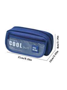 1pc High-Capacity Multi-Layered Cute Japanese-Style Student Pencil Case For Middle School Boys, With A High-End Black Pen Box Design - Blue - View 2