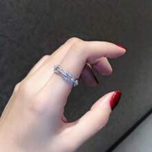 1pc Hollow Out Design Adjustable Ring With Rhinestone, Suitable For Women - Silver - View 2