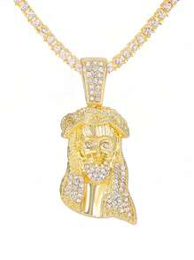 1條潮流朋克風格頸鍊,全鑽石定位頭項鍊,4mm網球鍊適用於男女嘻哈風格珠寶 - 金色 - 查看 5