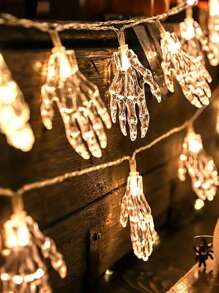 萬聖節,骷髏手發光燈串,塑料材質,長1.5米,電池供電,適合為萬聖節增添氣氛, - 白色 - 查看 1