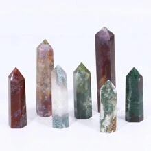 1PC Natural Crystal Hole Wand Green Water Grass Agate Point With Moss Jade Quartz Column Decoration - Multicolor - View 3