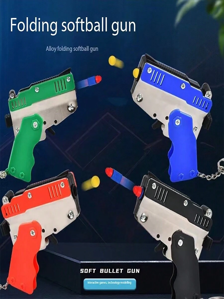 1pc Foldable Soft Bullet Gun, Zinc Alloy Model Gun Shape Keychain With ...