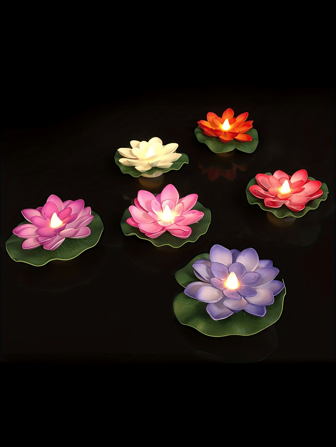 6入組led浮動防水蓮花和睡蓮花燈,用於游泳池裝飾,彩色變化夜燈,可用於許願、河流或游泳池裝飾