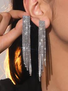 Rhinestone Decor Drop Earrings - Silver - View 3