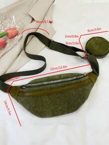 1入組復古燈芯絨胸包,斜挎包,腰包適用於手機女士包套裝附錢包套裝