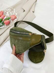 1入組復古燈芯絨胸包,斜挎包,腰包適用於手機女士包套裝附錢包套裝