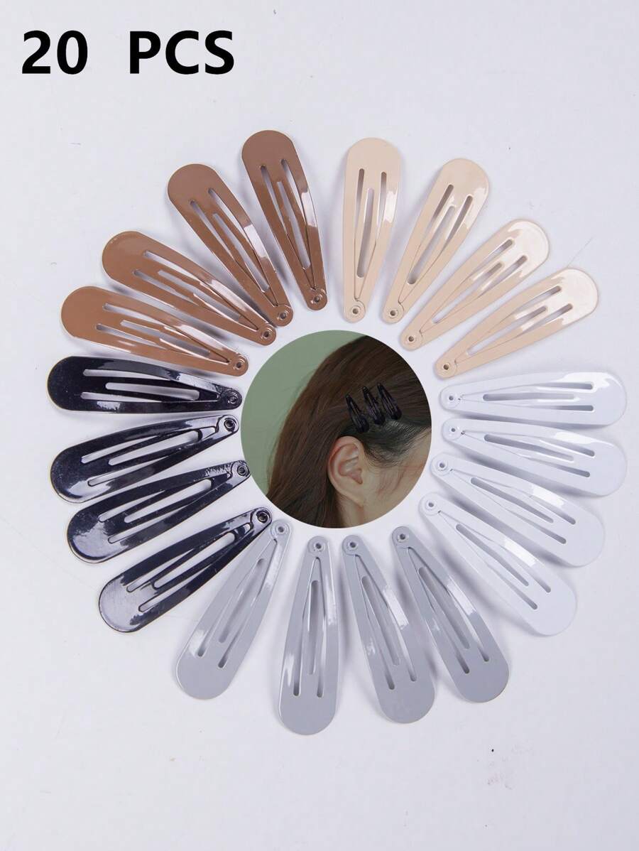 20个天鹅绒纯色时尚简约BB发夹，5厘米，随机颜色，休闲爪夹发卡，发夹，学生用品，发饰
