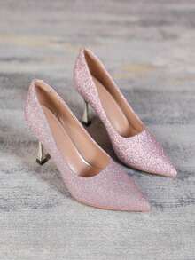 春秋大码 40-41 女士圆头粗跟浅口低帮工作高跟鞋，专业 PU 皮革舒适休闲鞋，适合妈妈 - 紫色 - 查看 7