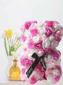 1 件人造玫瑰熊女士禮物花熊玫瑰泰迪熊可愛浪漫生日禮物母親節禮物(無禮盒)