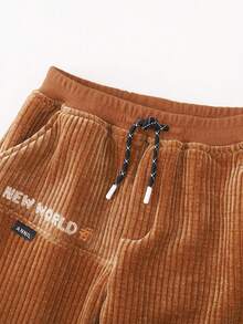 Annil 男童針織長褲冬季學生舒適保暖的灰色灰色斜紋粗棉布休閒長褲 - 棕色 - 查看 4