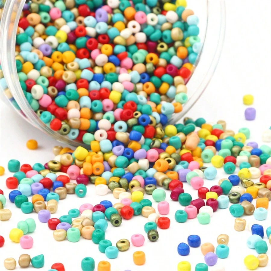 2000pcs Random Mixed Colors Glass Solid Color Baking Painted Rice Beads For Diy Necklace, Jewelry Making - Beige - View 1