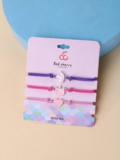 3 قطعة/المجموعة من سبائك الزنك للفتيات قطرة زيت ملونة وأساور مضفرة بحبل مشمع، مناسبة كهدية مجوهرات يومية