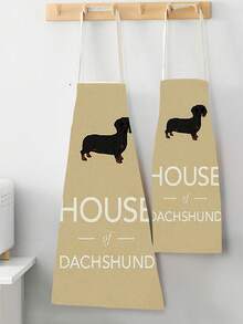 1pc Fox Dog Linen Apron - Dark Grey - View 2