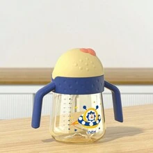 300ml/10oz Baby Learning Cup, Wide Mouth Sippy Cup, Infant Water Cup With Straw, For Children - Blue - View 2