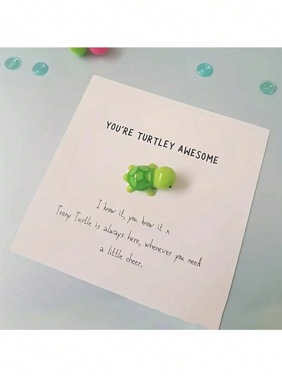 1pc Turtle Figurine Encouragement Gift, Cute Mini Sea Turtle Card Friendship Gift - green turtle - View 1