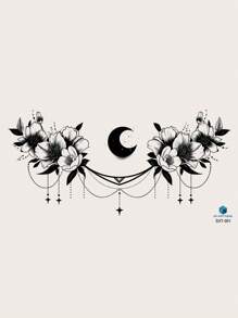 大胸口紋身貼花朵流蘇月牙紋胸腹部後背全身臨時紋身貼1張 - 黑色 - 查看 1