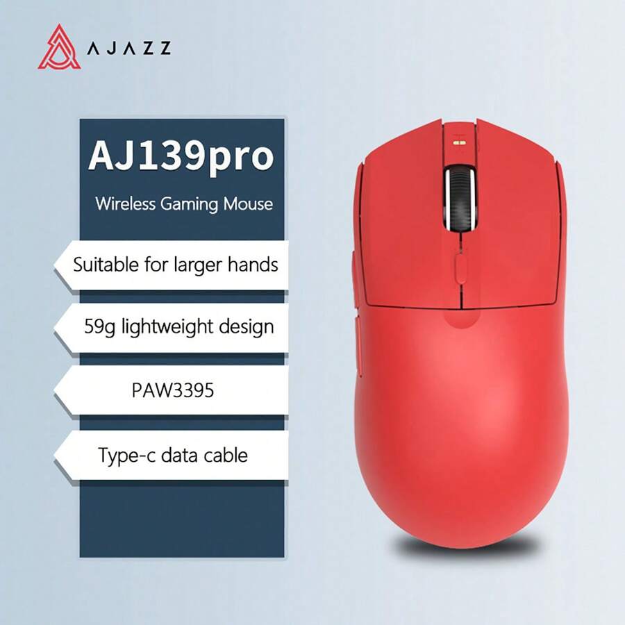 Ajazz Aj139pro 遊戲滑鼠無線雙模 Paw3395 適合筆記型桌上型電腦 紅色 - 紅色 - 查看 1