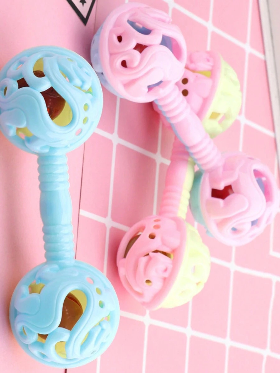 Random 2pcs/3pcs/4pcs Double-Ended Handheld Bell Baby Rattle Toy, Handheld Tambourine With Grasp Ringbaby Toys,Baby Rattle,Baby Toy - Multicolor - View 1