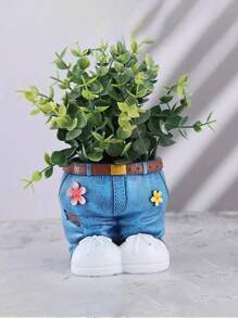 1 件牛仔风格创意立式花盆，适合室内外家居装饰、花园、露台、客厅、卧室、阳台植物 - 彩色 - 查看 1